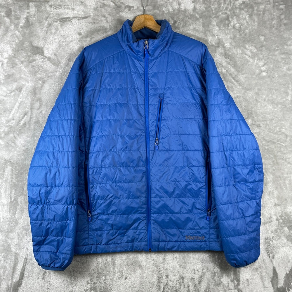 Marmot Puffer Jacket Mens XL Blue Full Zip Insulated Calen L98030 Winter Puffer